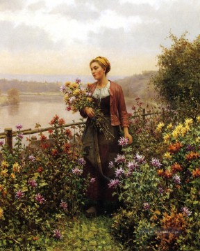  blumen - Frau in einem Garten Landfrau Daniel Ridgway Ritter Blumen